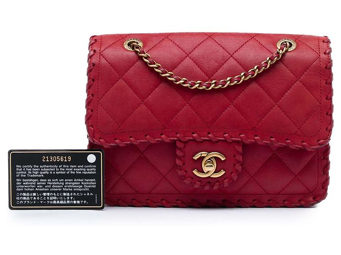 Chanel Red Small Quilted Iridescent Calfskin Happy Stitch Flap Rosso - vista 7