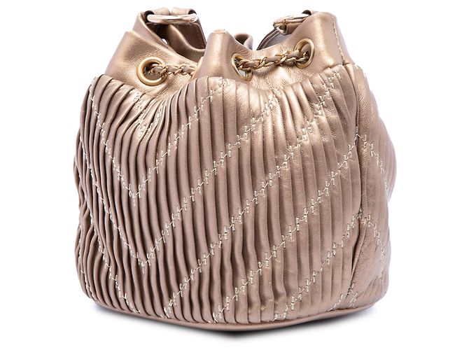 Borsa a secchiello Chanel Gold Small Metallic Lambskin Coco Pleats Drawstring D'oro - vista 2