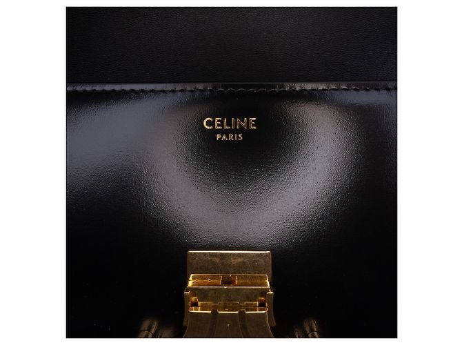 Céline Borsa a tracolla Celine Triomphe Claude in pelle di vitello lucida nera Nero - vista 5
