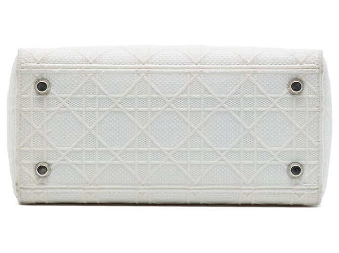 Dior Cannage Lady D Lite aus bestickter Leinwand Weiß Medium Roh - Ansicht 3