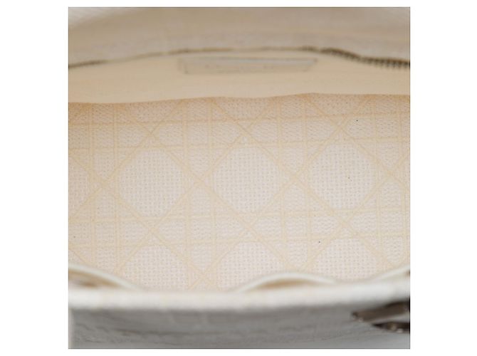 Dior Cannage Lady D Lite aus bestickter Leinwand Weiß Medium Roh - Ansicht 4