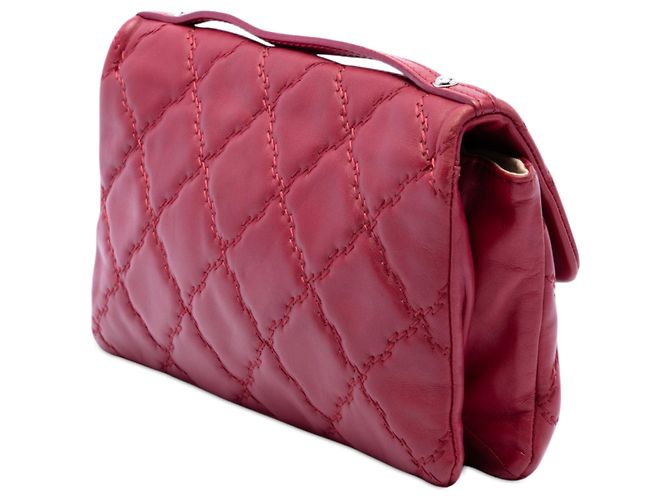 Chanel Red Quilted Calfskin Double Stitch Hamptons Clutch with Chain - view 2