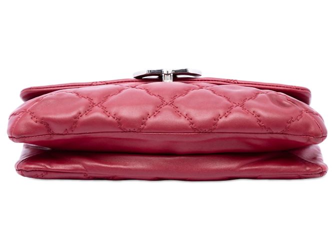 Chanel Red Quilted Calfskin Double Stitch Hamptons Clutch with Chain - view 3