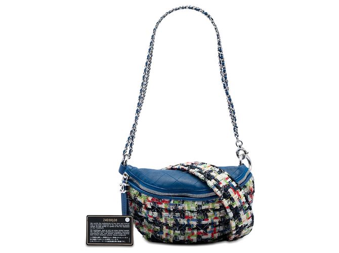 Borsa a tracolla convertibile in Tweed Blu e Pelle di Vitello Trapuntata Chanel - vista 6
