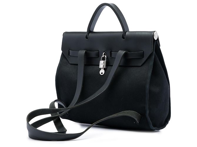 Zaino Hermès Black Toile Herbag PM Nero - vista 2