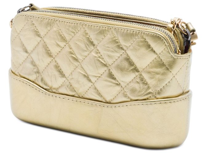 Clutch Gabrielle Chanel in pelle di vitello invecchiata metallizzata trapuntata oro con catena - vista 2