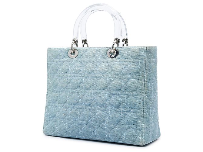 Lady Dior in denim blu grande con manici in acrilico Cannage di Dior Blu chiaro - vista 2