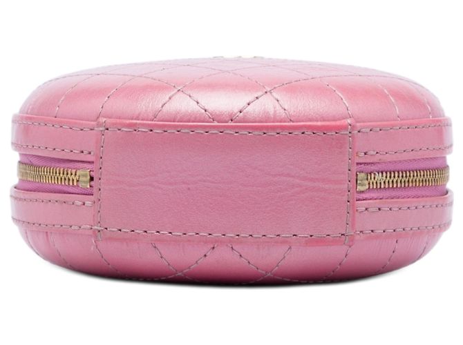 Chanel Borsa a tracolla rotonda in pelle di vitello con cuciture CC rosa e catena - vue 3