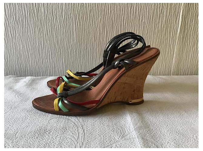 Chloé Sandali con zeppa Chloe Marrone Rosso Verde Giallo Metallico - vista 4