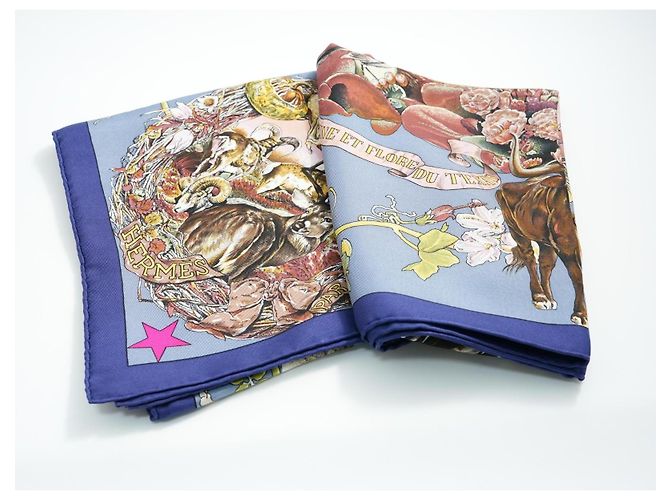Carré Hermès Faune et Flore du Texas Wildlife in Seta 90 cm Marrone Rosa Bianco Blu D'oro Giallo - vista 15