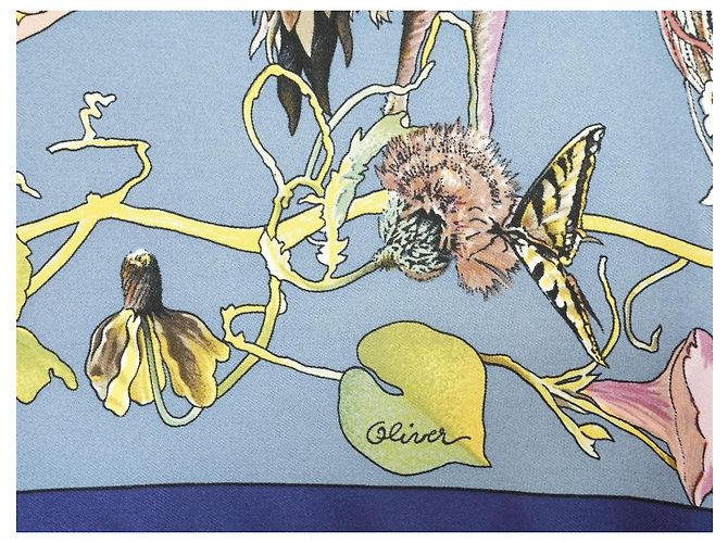 Carré Hermès Faune et Flore du Texas Wildlife in Seta 90 cm Marrone Rosa Bianco Blu D'oro Giallo - vista 9