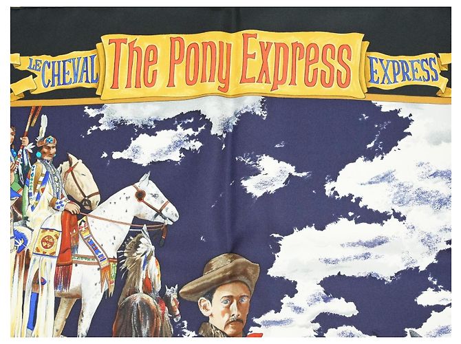 Carré Hermès The Pony Express di Kermit Oliver 90 cm Seta Nera Marrone Nero Bianco Blu Multicolore Beige D'oro - vista 10