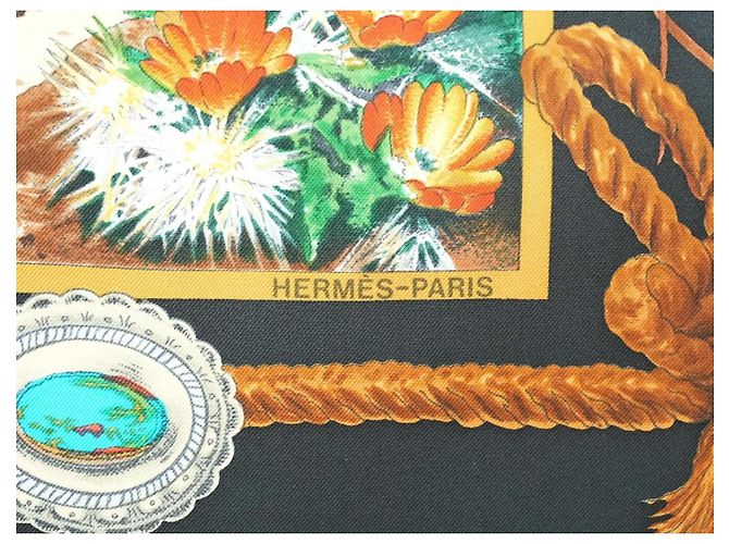 Carré Hermès The Pony Express di Kermit Oliver 90 cm Seta Nera Marrone Nero Bianco Blu Multicolore Beige D'oro - vista 11