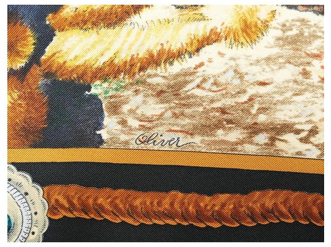 Carré Hermès The Pony Express di Kermit Oliver 90 cm Seta Nera Marrone Nero Bianco Blu Multicolore Beige D'oro - vista 13