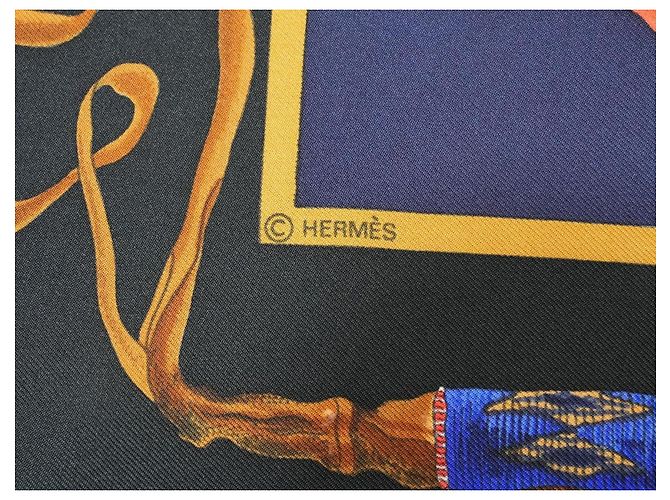 Carré Hermès The Pony Express di Kermit Oliver 90 cm Seta Nera Marrone Nero Bianco Blu Multicolore Beige D'oro - vista 14