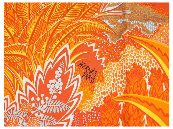 Hermès Carré Mountain Zebra Seidenschal 90 cm Orange Schwarz Weiß Grau Gelb - Ansicht 8