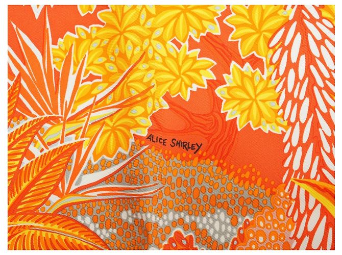 Hermès Carré Mountain Zebra Seidenschal 90 cm Orange Schwarz Weiß Grau Gelb - Ansicht 9