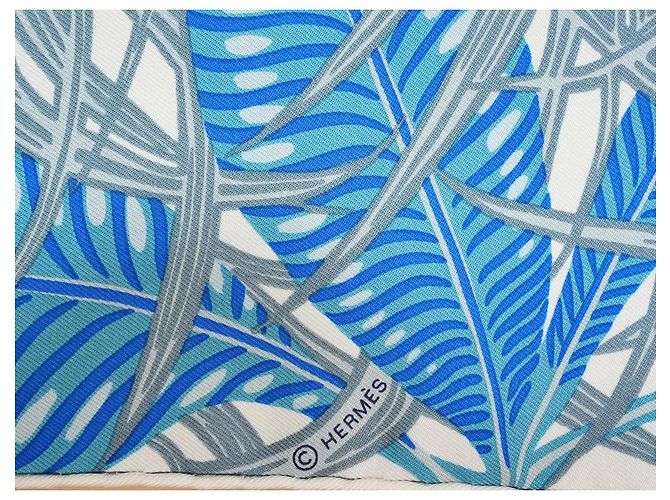 Hermès Foulard Jaguar Quetzal 90cm Seta Blu Marrone Bianco D'oro Grigio - vista 13