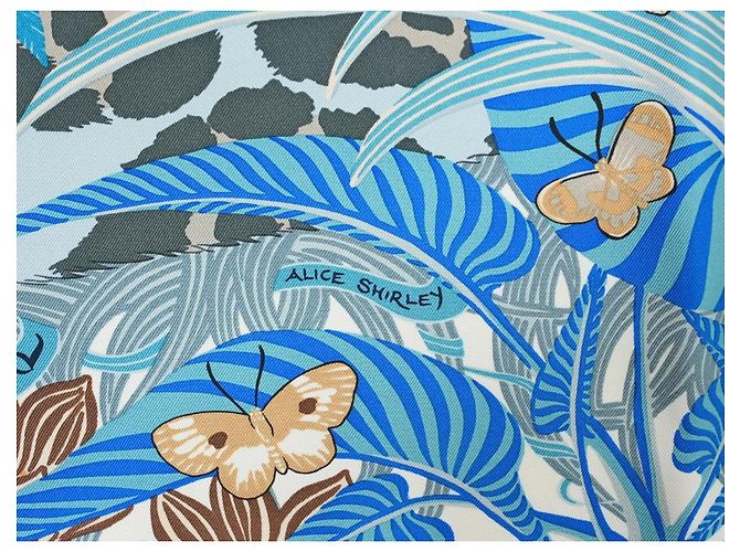 Hermès Foulard Jaguar Quetzal 90cm Seta Blu Marrone Bianco D'oro Grigio - vista 9