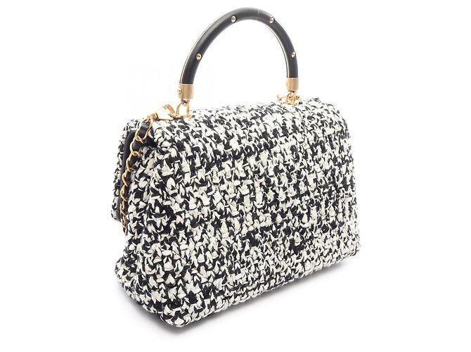 Borsa a mano Chanel Matelassé con manico superiore Nero Bianco - vista 2