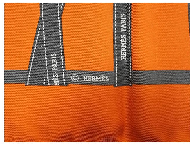 Carré Hermès Bolduc Jean Louis Dumas Seta Arancione 90cm Grigio - vista 10