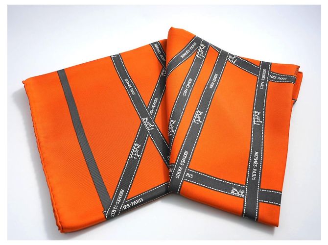 Carré Hermès Bolduc Jean Louis Dumas Seta Arancione 90cm Grigio - vista 11