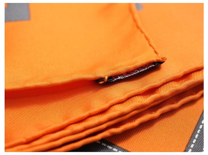 Carré Hermès Bolduc Jean Louis Dumas Seta Arancione 90cm Grigio - vista 13