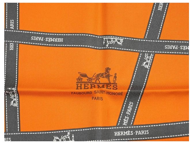 Carré Hermès Bolduc Jean Louis Dumas Seta Arancione 90cm Grigio - vista 2