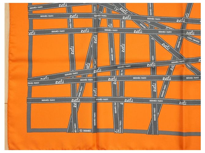 Carré Hermès Bolduc Jean Louis Dumas Seta Arancione 90cm Grigio - vista 6