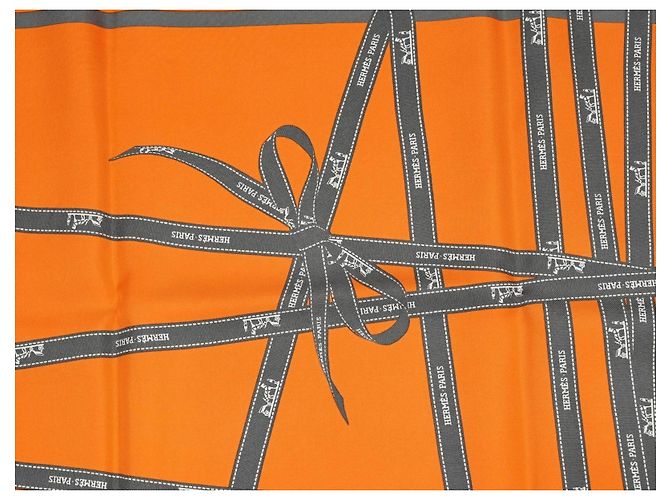 Carré Hermès Bolduc Jean Louis Dumas Seta Arancione 90cm Grigio - vista 7