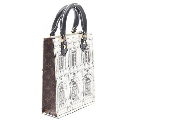 Borsa Louis Vuitton x Fornasetti Petite Sac Plat Monogram Marrone Nero Bianco - vista 2
