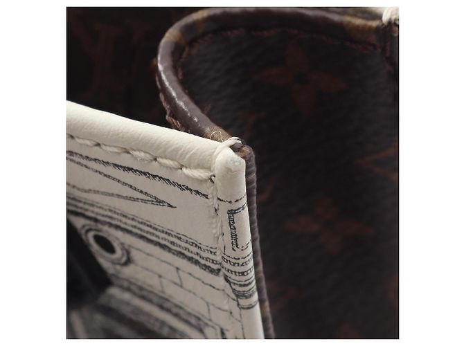 Borsa Louis Vuitton x Fornasetti Petite Sac Plat Monogram Marrone Nero Bianco - vista 7