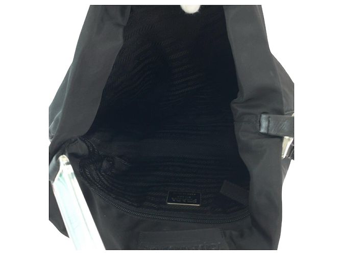 Borsa Hobo in Nylon Tessuto Prada Nero - vista 9