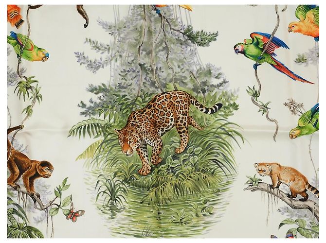 Carré Hermès Equateur 90cm Seta Rosa Marrone Bianco Blu Beige Verde Arancione - vista 2