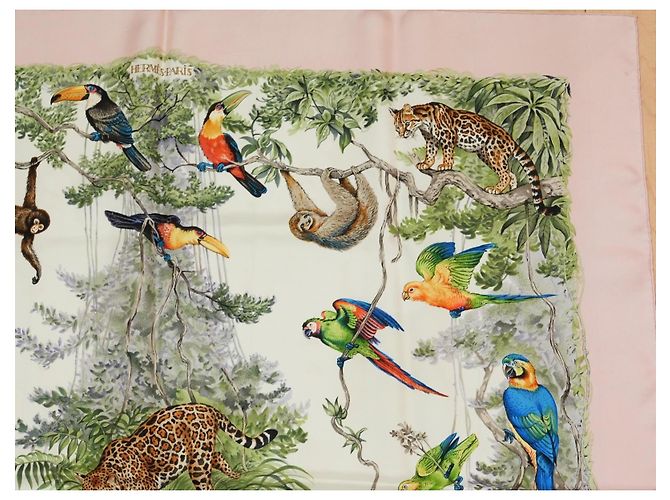 Carré Hermès Equateur 90cm Seta Rosa Marrone Bianco Blu Beige Verde Arancione - vista 4