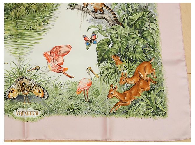 Carré Hermès Equateur 90cm Seta Rosa Marrone Bianco Blu Beige Verde Arancione - vista 5