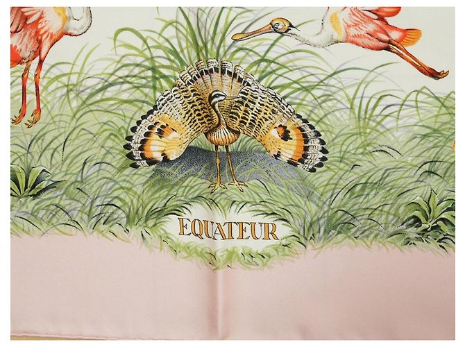 Carré Hermès Equateur 90cm Seta Rosa Marrone Bianco Blu Beige Verde Arancione - vista 7