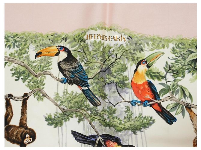 Carré Hermès Equateur 90cm Seta Rosa Marrone Bianco Blu Beige Verde Arancione - vista 8