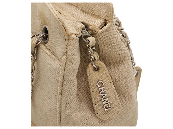 Chanel Schultertasche aus Leinen Braun Beige - Ansicht 4