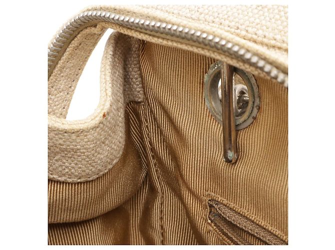 Chanel Schultertasche aus Leinen Braun Beige - Ansicht 7