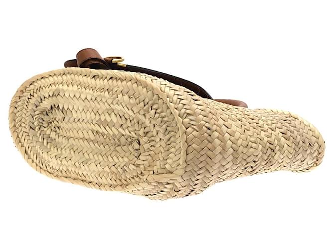 Chloé Borsa Marcie Medium Basket in Raffia e Vitello Chloe Marrone - vista 3