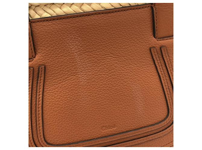 Chloé Borsa Marcie Medium Basket in Raffia e Vitello Chloe Marrone - vista 4