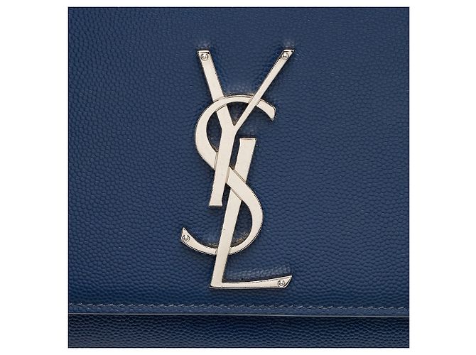 Borsa a Spalla Saint Laurent Grain de Poudre Monogram Kate Medium Blu - vista 10