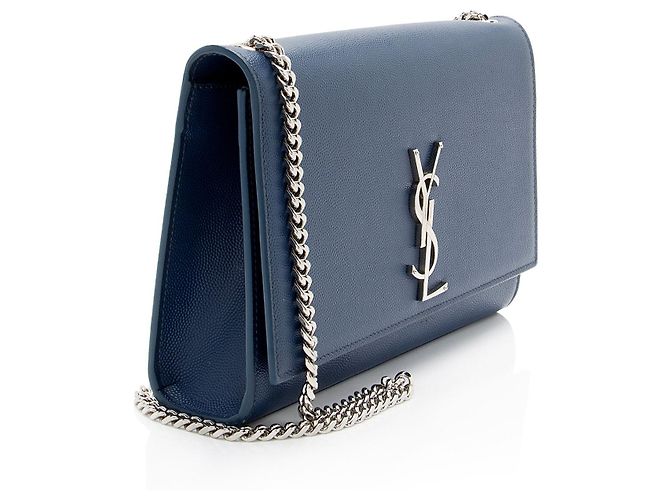 Borsa a Spalla Saint Laurent Grain de Poudre Monogram Kate Medium Blu - vista 2