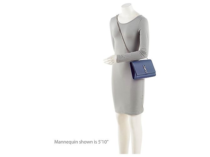 Borsa a Spalla Saint Laurent Grain de Poudre Monogram Kate Medium Blu - vista 5