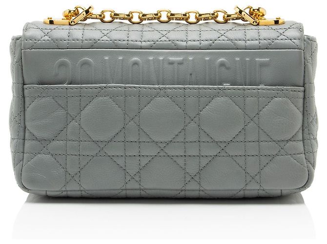 Piccola borsa a tracolla Dior Cannage in pelle di vitello Caro Grigio - vista 3