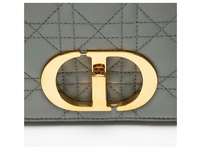 Piccola borsa a tracolla Dior Cannage in pelle di vitello Caro Grigio - vista 9