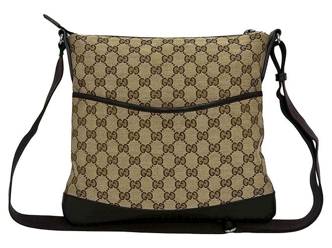 Bolso de hombro Gucci GG Canvas y cuero Castaño Beige - vista 2