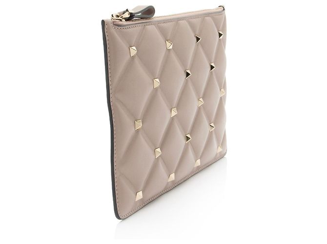 Valentino Garavani Pochette piccola con zip Candystud in agnello Valentino Marrone Beige - vista 2