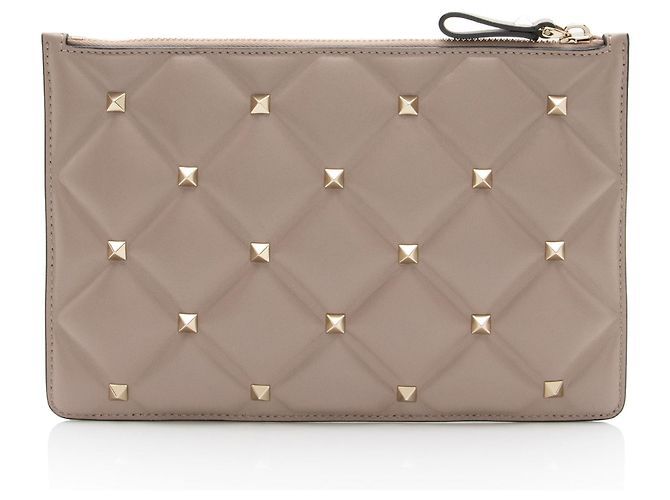Valentino Garavani Pochette piccola con zip Candystud in agnello Valentino Marrone Beige - vista 3